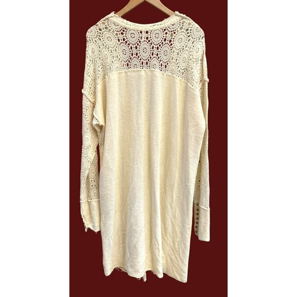 Free People Cream Bohemian Runaway Cardi Cardigan Size L Festival Duster Raw Hem - Picture 4 of 8